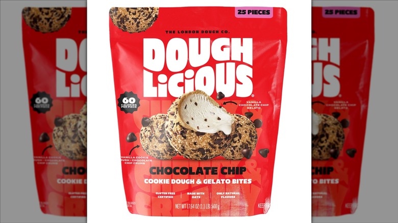 Doughlicious Chocolate Chip Cookie Dough and Gelato Bites on a white background.