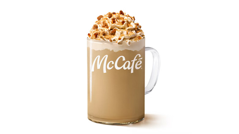 A product image of McDonald's Caramel Apple Pie Latte on a white background.