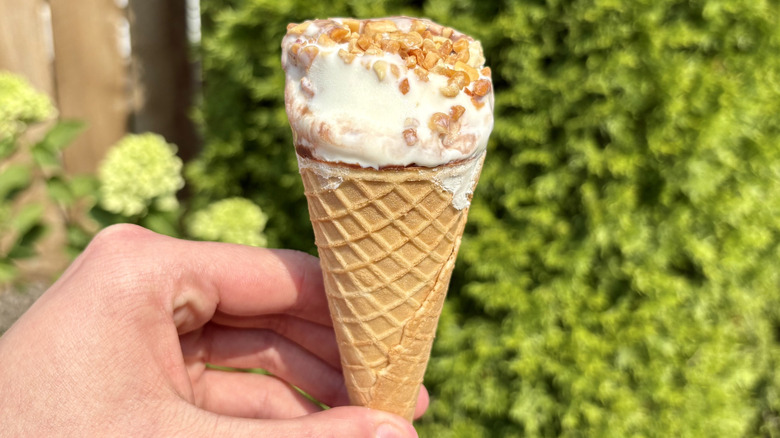 Hand holding a FatBoy sundae best ice cream cone