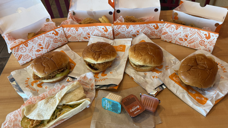 All Popeyes chicken items on a table