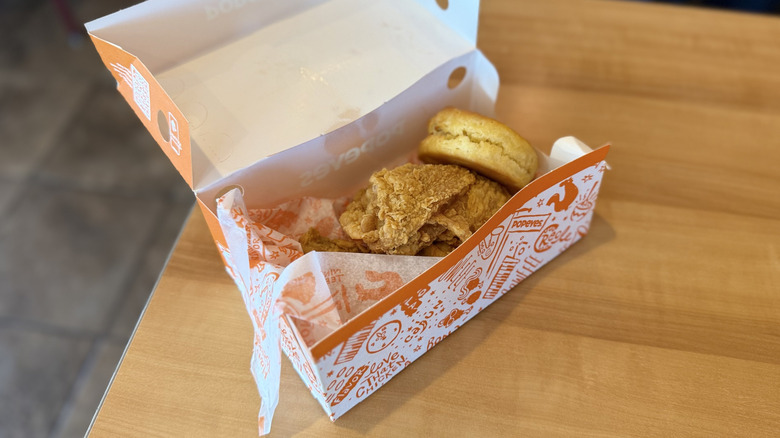 Popeyes Signature Chicken with biscuit in a box