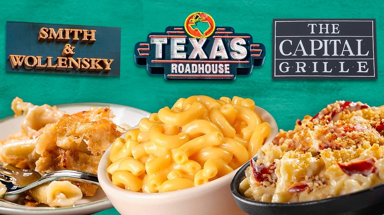 mac and cheese in bowls from various chain restaurants