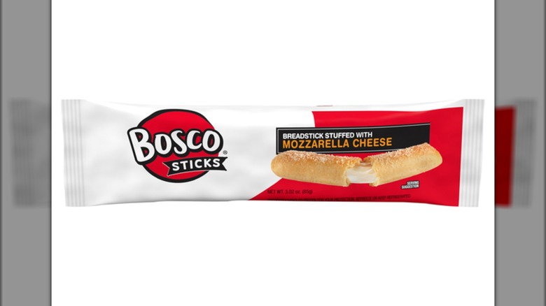 Individually packaged Bosco Breadstick sold at Dollar Tree on white background