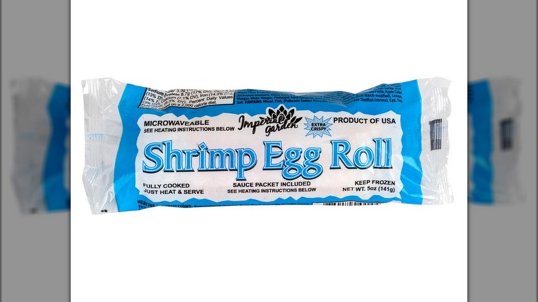 Individually packaged Imperial Garden Shrimp Egg Roll sold at Dollar Tree on a white background