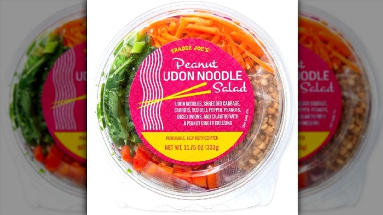 Trader Joe's Peanut Udon Noodle Salad on a white background.