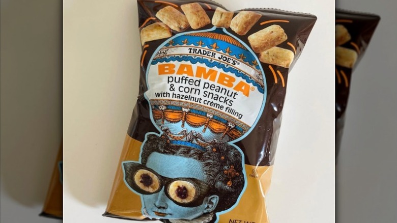 A bag of Trader Joe's Bamba with Hazelnut Creme Filling.