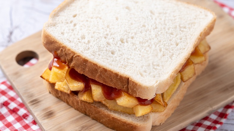 The British Chip Butty – a French fry sandwich with ketchup on white bread