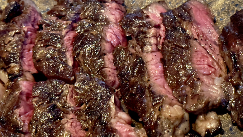 Grilled beef cut against the grain