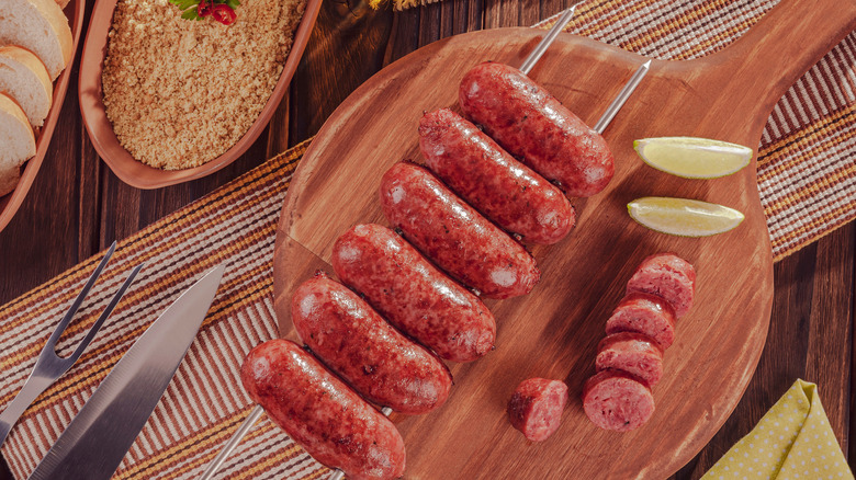 Linguica sausages on skewers