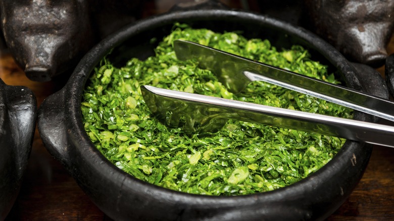 A bowl of couve refogada, Brazilian-style collard greens