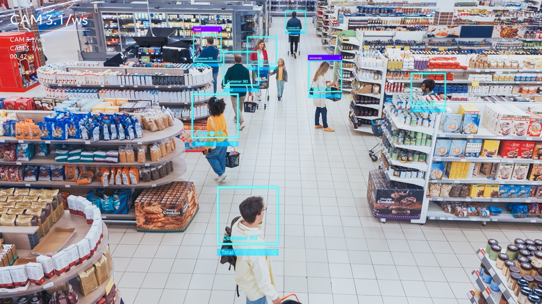 An image of a grocery store, representing how security cameras track customers.