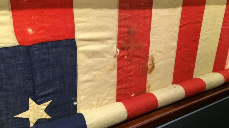 A closeup of the American flag that covered Lincoln's casket.