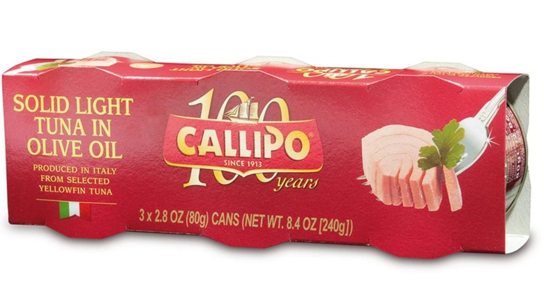 Packet of three small tins of Callipo tuna in olive oil from Eataly