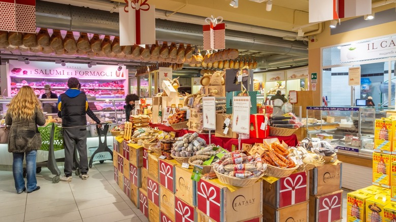 Interior of Eataly store with shoppers shopping