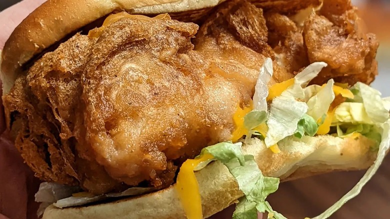 fried cod sandwich with lettuce