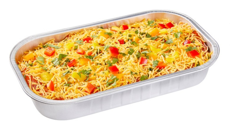 Kirkland Signature Rotisserie Chicken Enchilada in an oven-ready aluminum baking pan