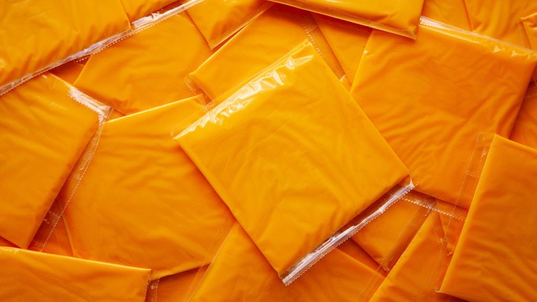 A pile of American cheese slices