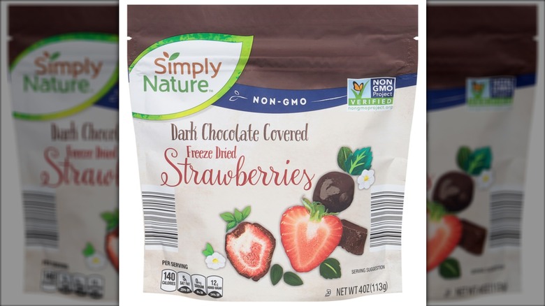 pouch of Simply Nature dark chocolate-covered strawberries
