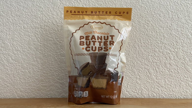 Aldi Choceur Peanut Butter Cups bag on table