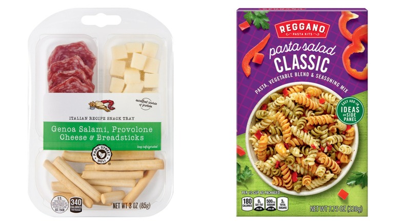 Park Street Deli Genoa Salami Charcuterie Tray and Reggano Classic Pasta Salad Kit on a white background.