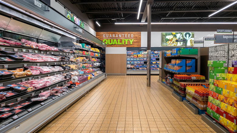 The meat section of an Aldi store.