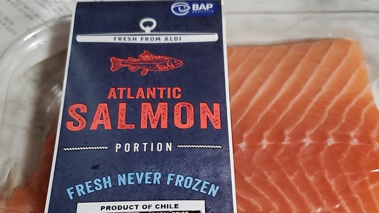 Aldi's salmon without the previous label that says "Simple. Sustainable. Seafood."