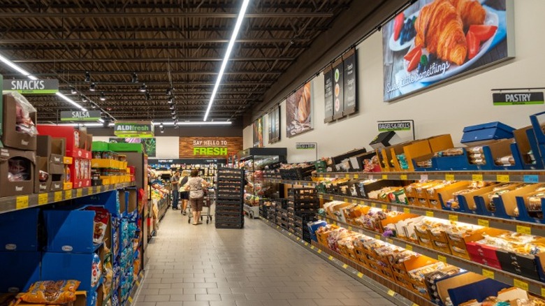 Bread aisle inside an Aldi grocery store