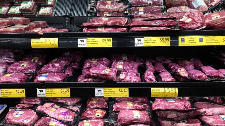 Shelves of meat inside Aldi grocery store
