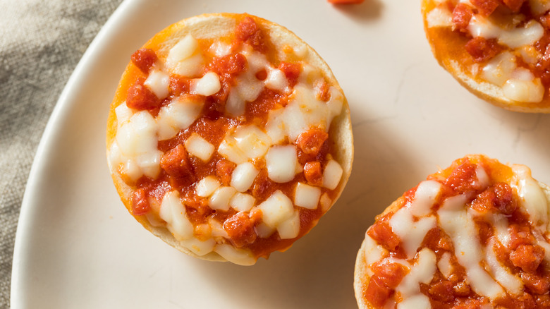 Bagel bites close up on a plate