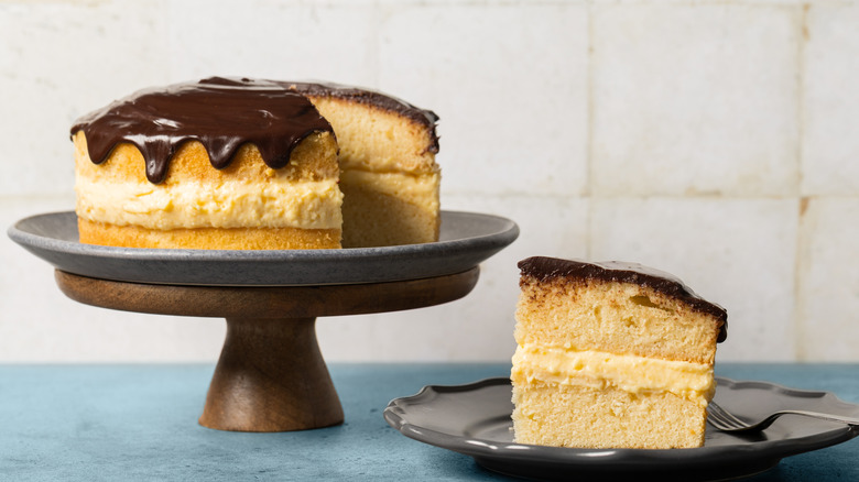 Boston Cream Pie slice on a plate