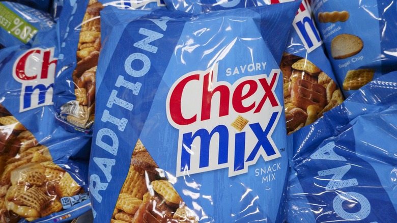 bags of chex mix with blue colorway