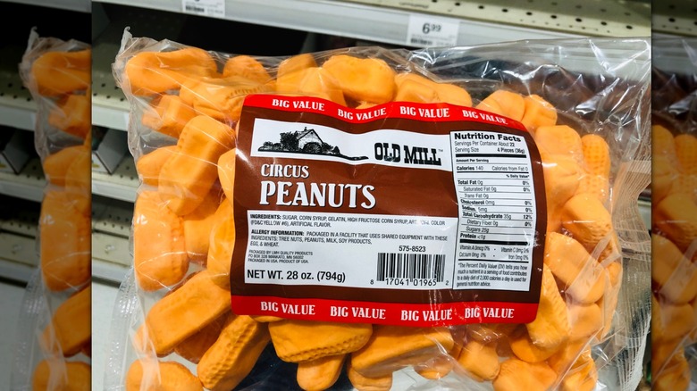 Large bag of circus peanuts in grocery store.