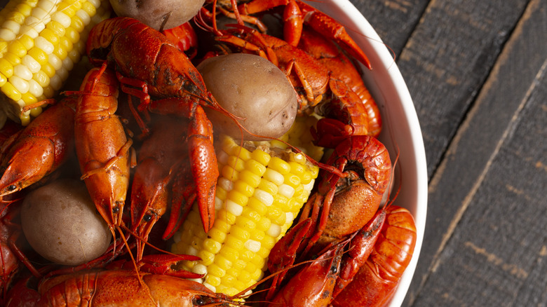 Crawfish boil in a pot