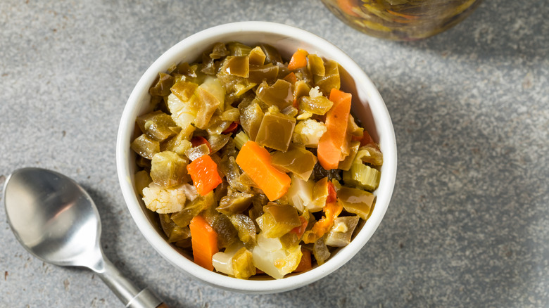 Bowl of homemade giardiniera