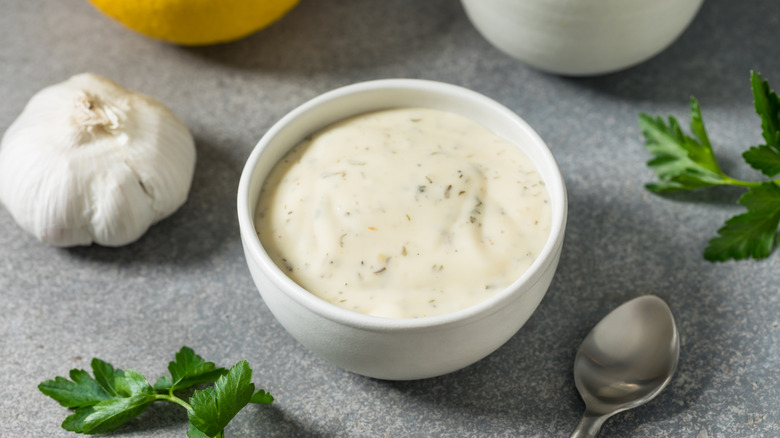 Ranch dressing sits in a bowl