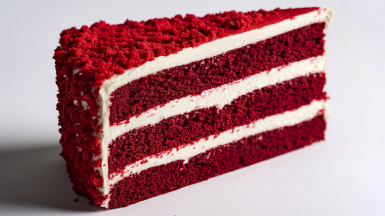 slice of red velvet layer cake