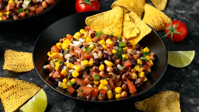 texas caviar dip with tortilla chips