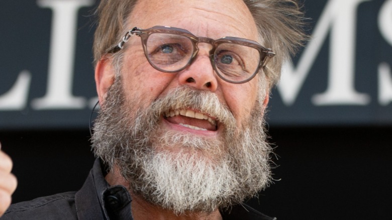 Alton Brown with his mouth open