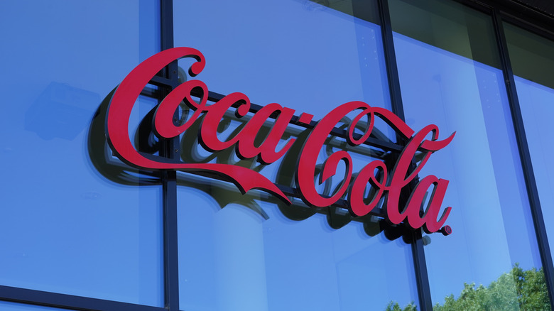 Modern Coca-Cola logo on headquarter building.