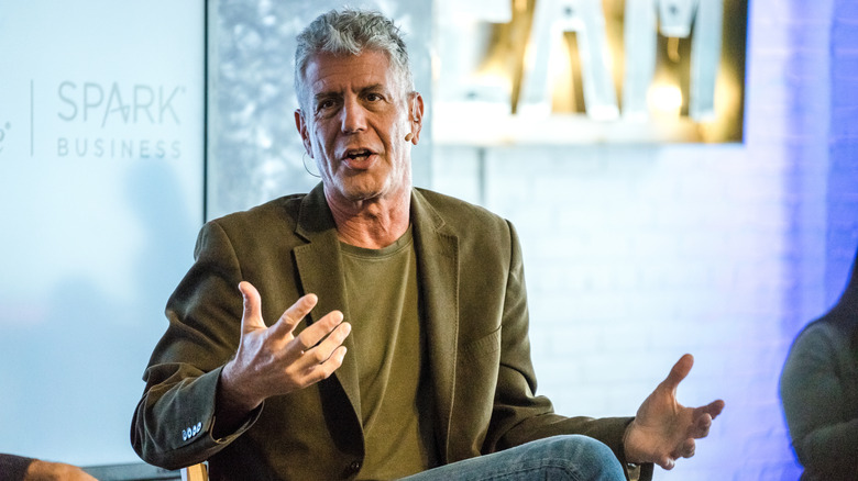 Anthony Bourdain speaking at a public event