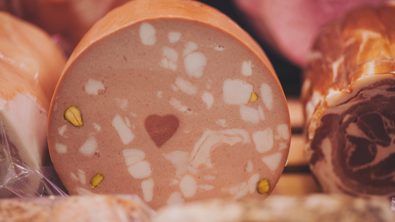 Sliced Mortadella cross section