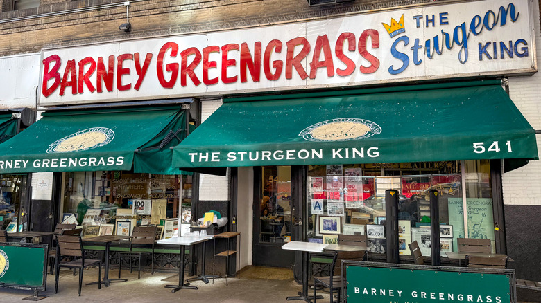The exterior of Barney Greengrass, a Jewish Deli on Manhattan's Upper West Side.