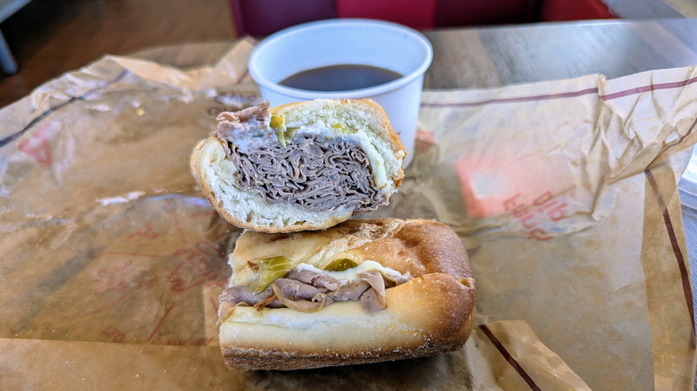 Arby's italian beef sandwich closer up