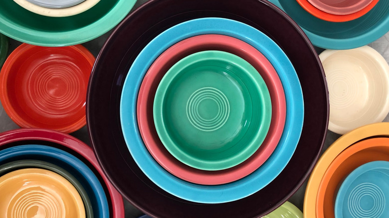 A selection of colorful Fiesta ware plates and bowls