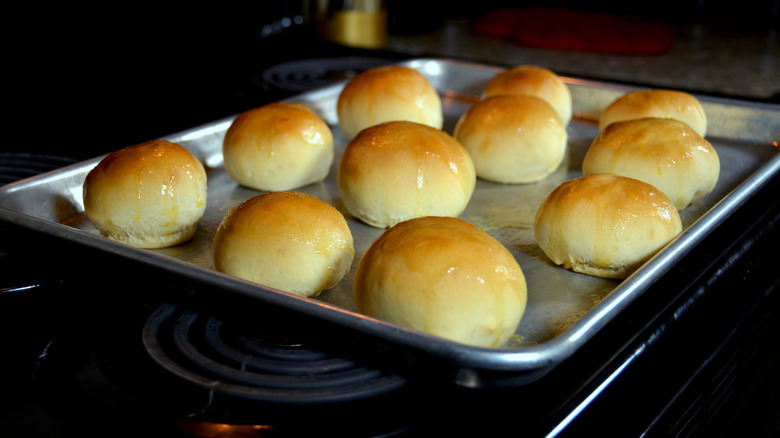 Dinner rolls on a baking sheet