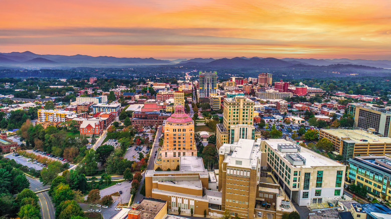 Downtown Asheville at sunset