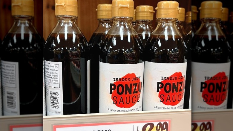 Bottles of Trader Joe's Ponzu Sauce on a shelf.