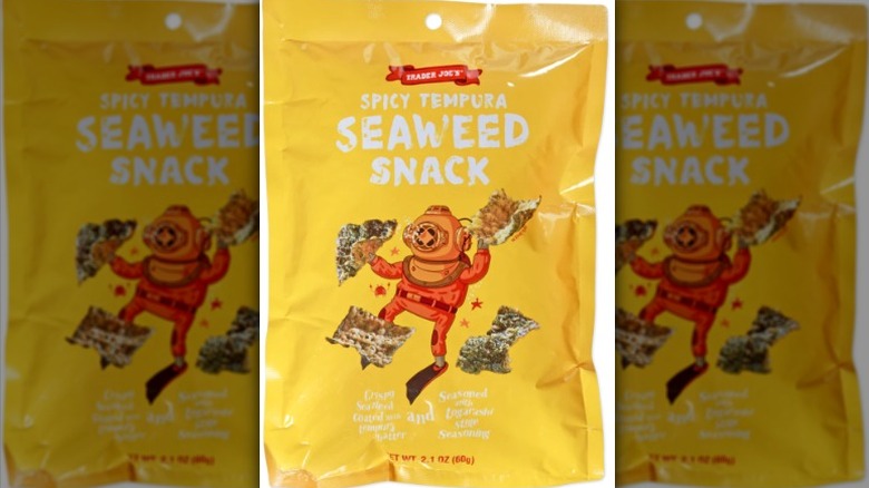 A bag of Trader Joe's Spicy Tempura Seaweed Snack.