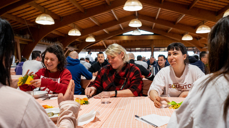 Guests at a communal table