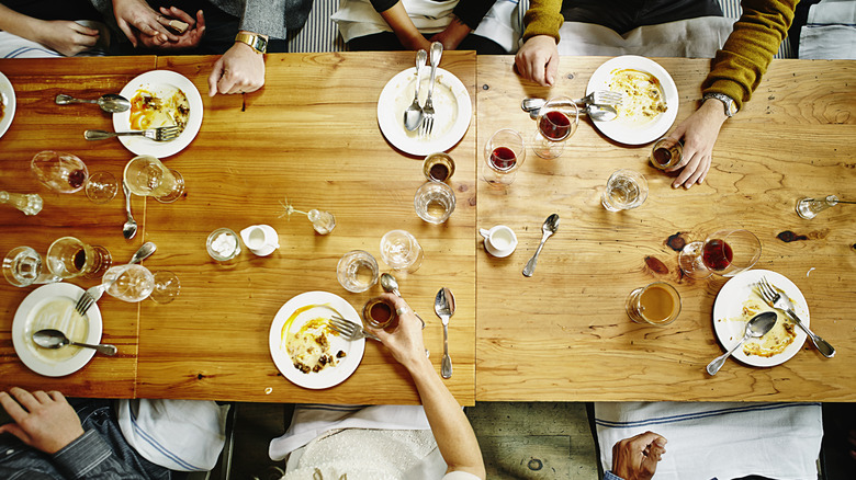 Overhead view of communal dining table